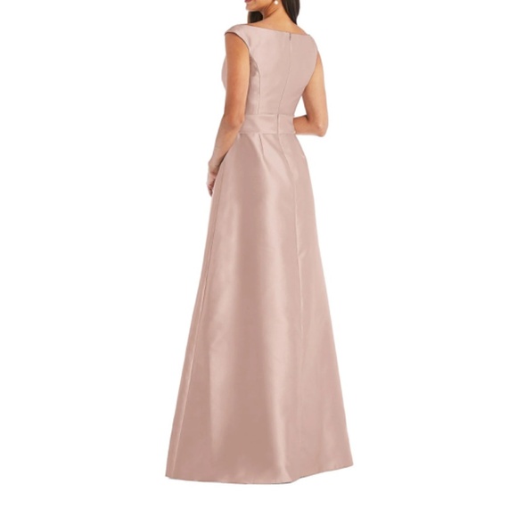 Alfred Sung Off the Shoulder Satin Maxi Dress in Toasted Sugar Pink - Picture 2 of 9